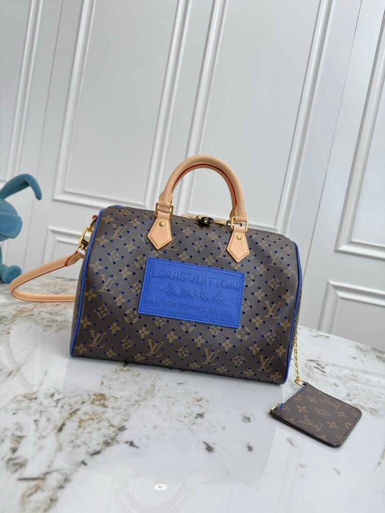 LOUIS VUITTON Speedy Soft 30 藍色穿孔老花枕頭包