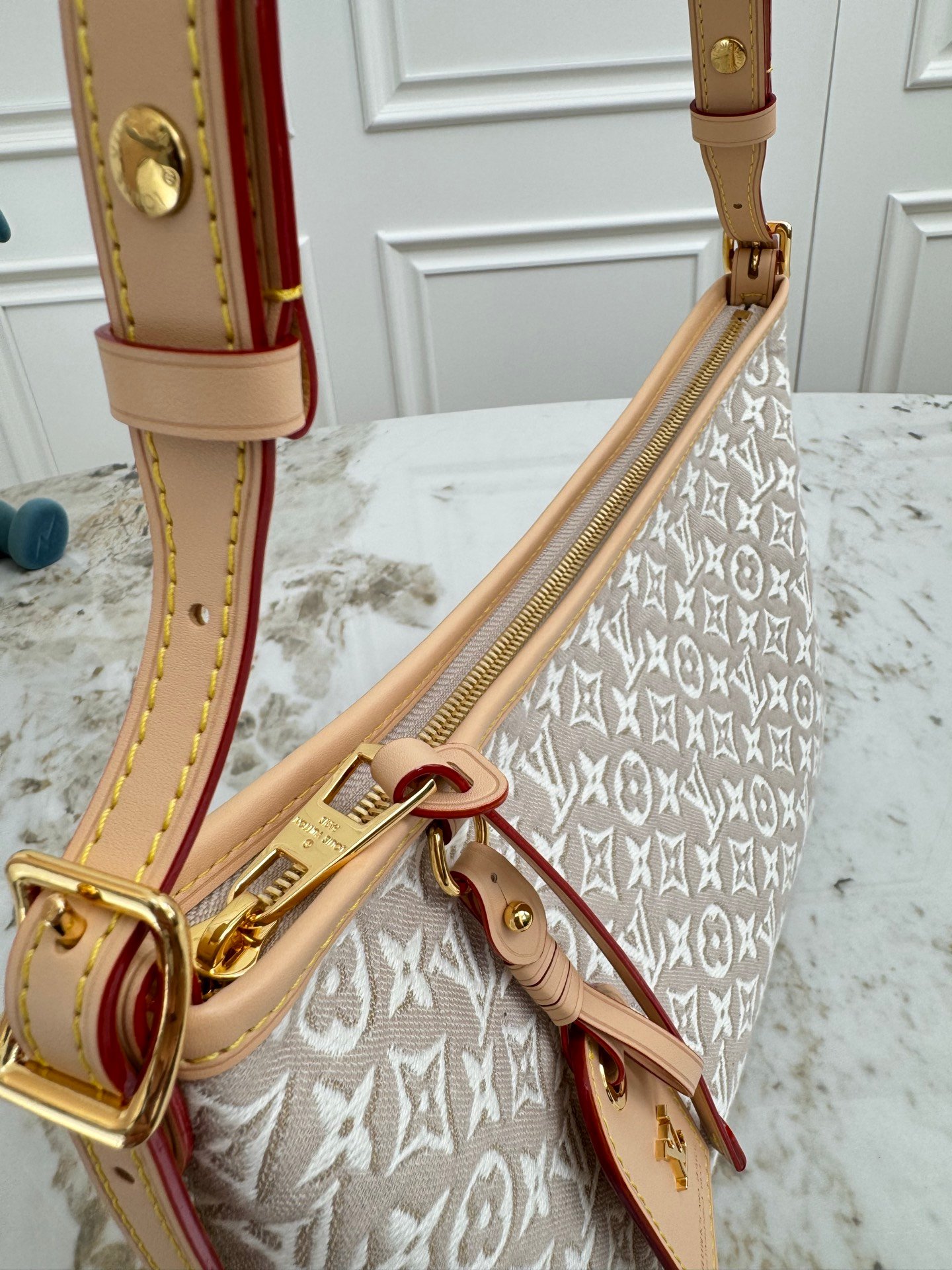 LOUIS VUITTON Carryall East West 白楊木色 Monogram Emblème 提花橫版托特包:圖片 6