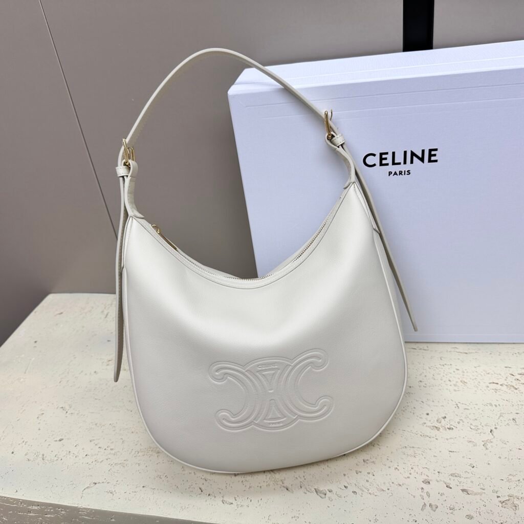 CELINE HELOISE Hobo 肩背包 白色小牛皮