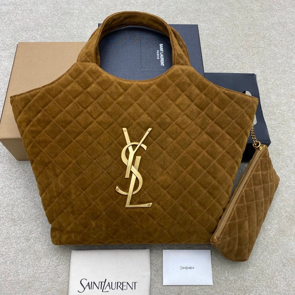 SAINT LAURENT Icare 麂皮托特包 焦糖棕