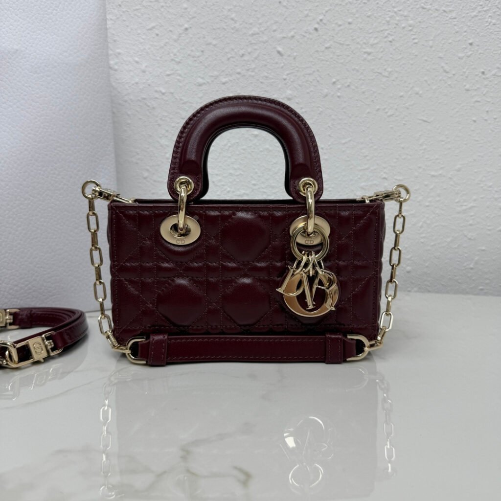 DIOR Mini Lady D-Joy Deep Amaranth 藤格紋小羊皮手袋
