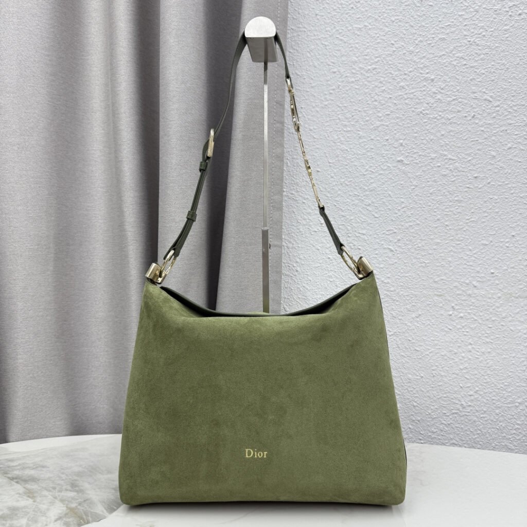 DIOR Diorly 中號卡其綠麂皮 Hobo 肩背包