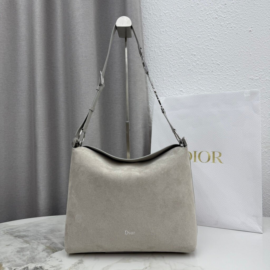 DIOR Diorly 中號灰色麂皮 Hobo 肩背包